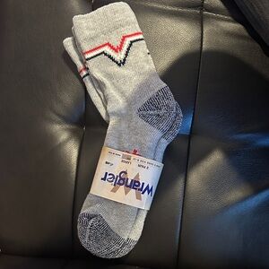 Wrangler Gray Crew Socks with Red & Navy Chevron Accent - 2 Pair